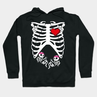 Spooky Skeleton Costume Pregnant Mommy of Twin Girls Hoodie